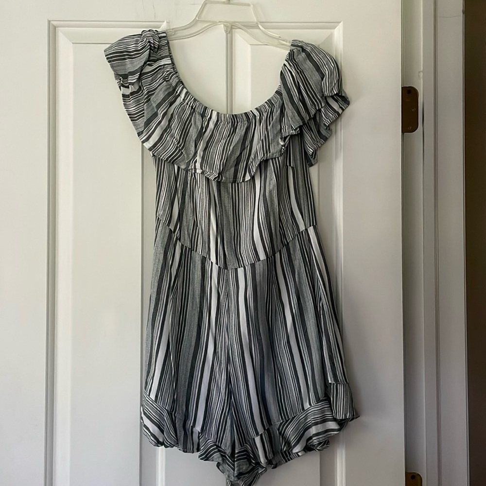 Blue Rain Off-the-Shoulder Romper